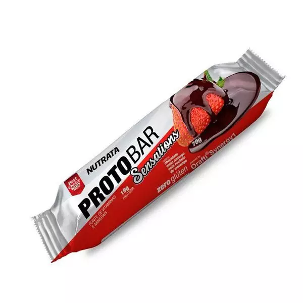 Imagem de Barra Proto Bar Chocolate Meio Amargo com Recheio de Morango 70g - Nutrata