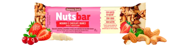Imagem de Nuts Bar Morango com Chocolate Branco 25g - Banana Brasil